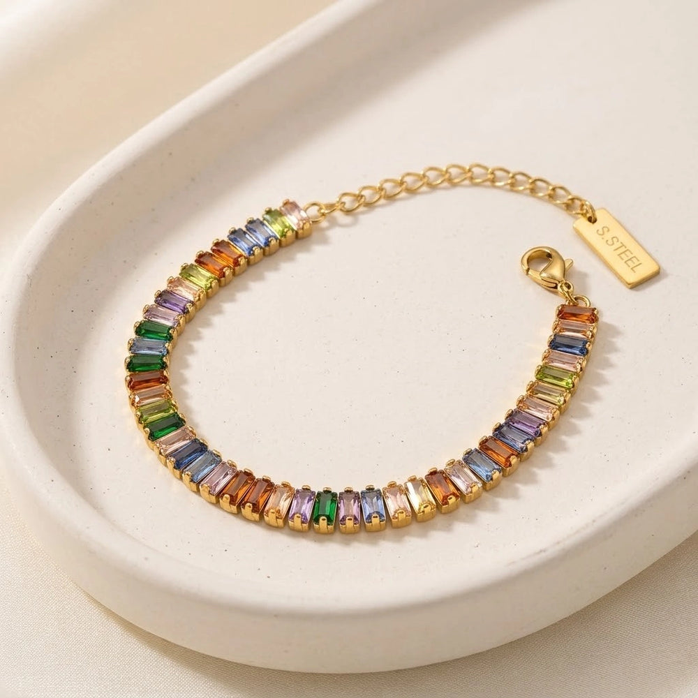 Multi-Color Baguette Anti-Tarnish Tennis Bracelet | Moncheri