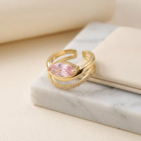 Pink Marquise Crystal Wave Ring – Anti Tarnish  Gold Plated Adjustable Ring