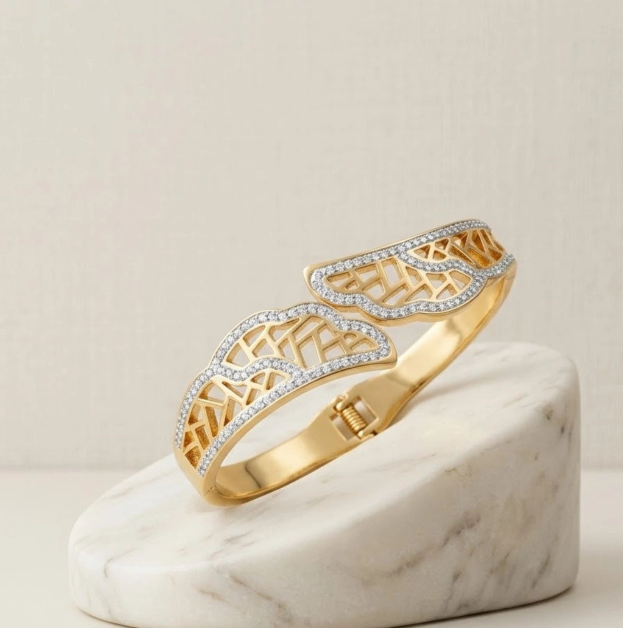 Gold Plated Wing Design Anti Tarnish Bracelet for Women - Adjustable Kada