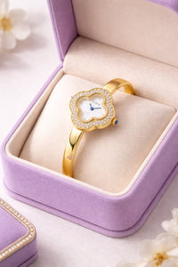 Premium Clover Anti-Tarnish Gold Plated Bangle Watch for Women