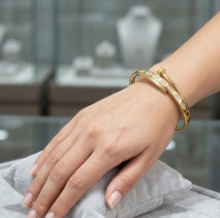 Zircon Studded Nail Wrap Bracelet - Anti-Tarnish Gold Plated