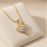 Korean Style Crystal Ballerina Pendant Necklace - Anti-Tarnish Gold Plated