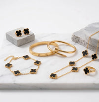 Old Money Black Clover 6-Piece Jewelry Set - Anti-Tarnish Gold Plated
