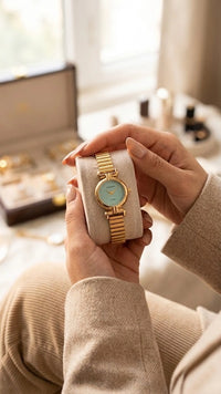 Dunking Anti-Tarnish Gold Plated Watch with Textured Blue Dial