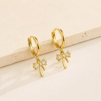 Coquette Crystal Bow Drop Hoop Earrings - Anti Tarnish Gold Plated