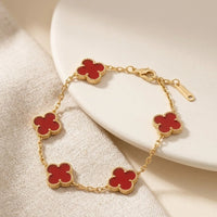 Cherry & Clover Charm Bracelet Combo - Anti-Tarnish Gold Plated K-Style Jewelry