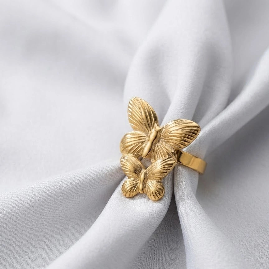 Double Butterfly Ring - Anti Tarnish Gold Plated