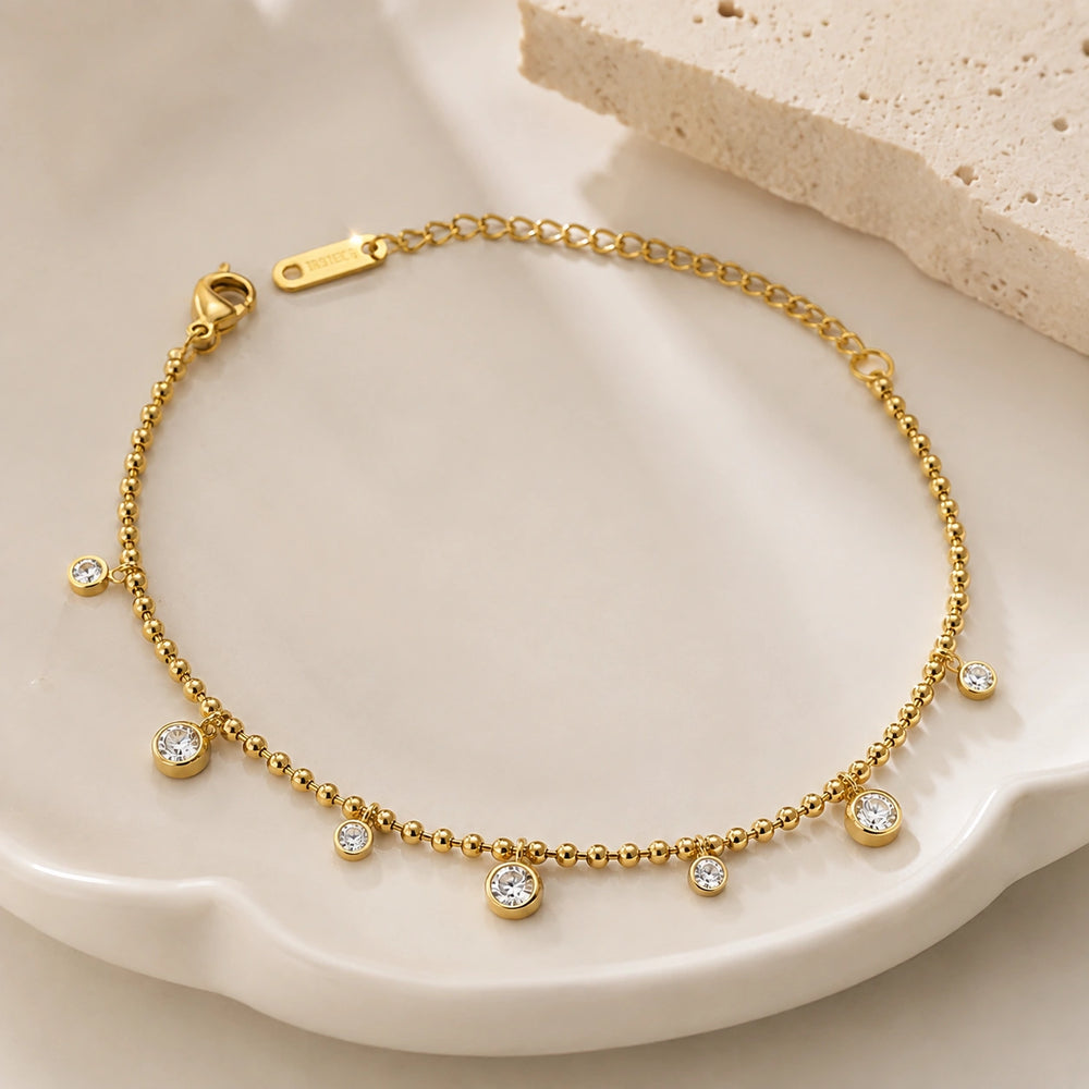 Zircon Beaded Charm Bracelet | Anti-Tarnish Gold-Plated