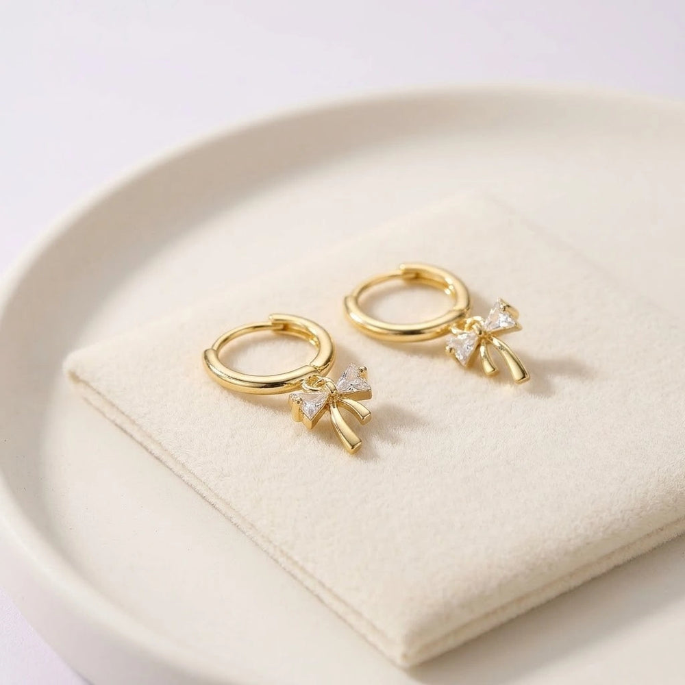 Coquette Crystal Bow Dangle Earrings - Anti Tarnish Gold Plated
