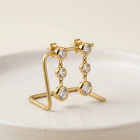 Triple Stone Drop Dangle Earrings - Anti Tarnish Gold Plated