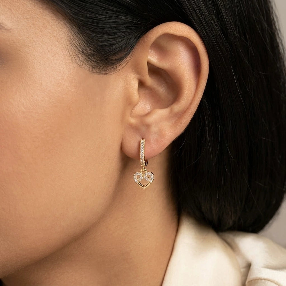 Crystal Heart Dangle Earrings - Anti Tarnish Gold Plated