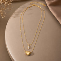 Layered Heart & Crystal Pendant Necklace - Anti Tarnish Gold Plated