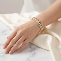 Pink Square Crystal Anti Tarnish Gold Plated Bracelet | Korean Layered Bangle