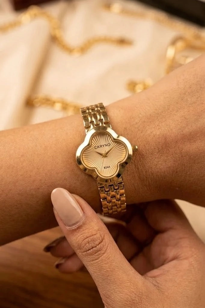 Elegant Clover Dial Gold-Plated Watch for Women | Anti-Tarnish & Water Resistant