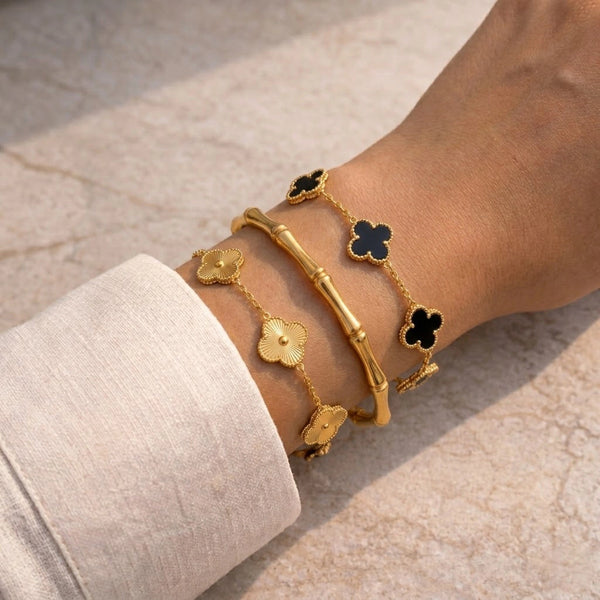 Aesthetic Clover & Bamboo Bracelet Stack - 3 Piece Set
