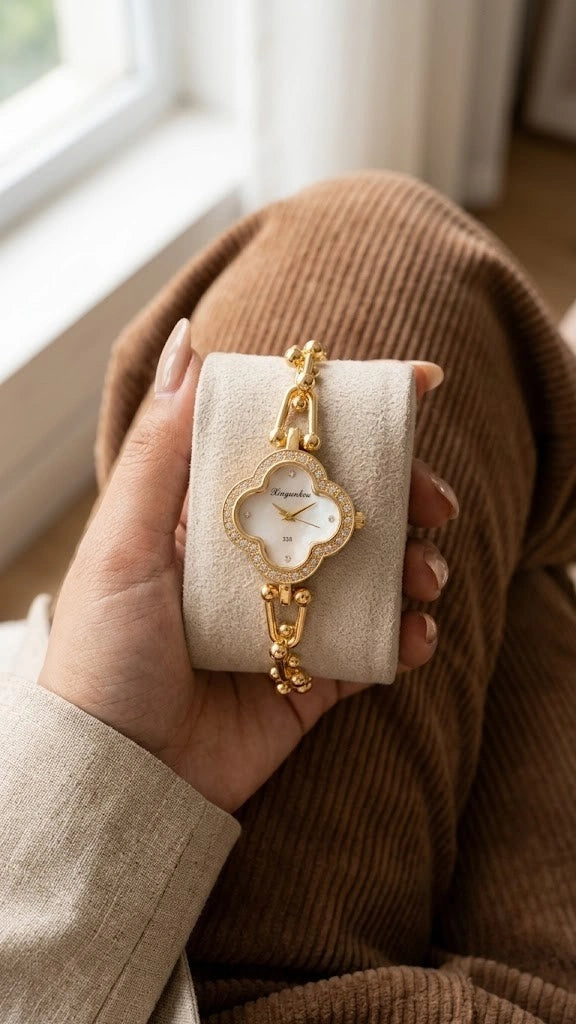 Luxe Clover Bracelet Watch - Anti-Tarnish Gold Plated | Moncheri Jewels