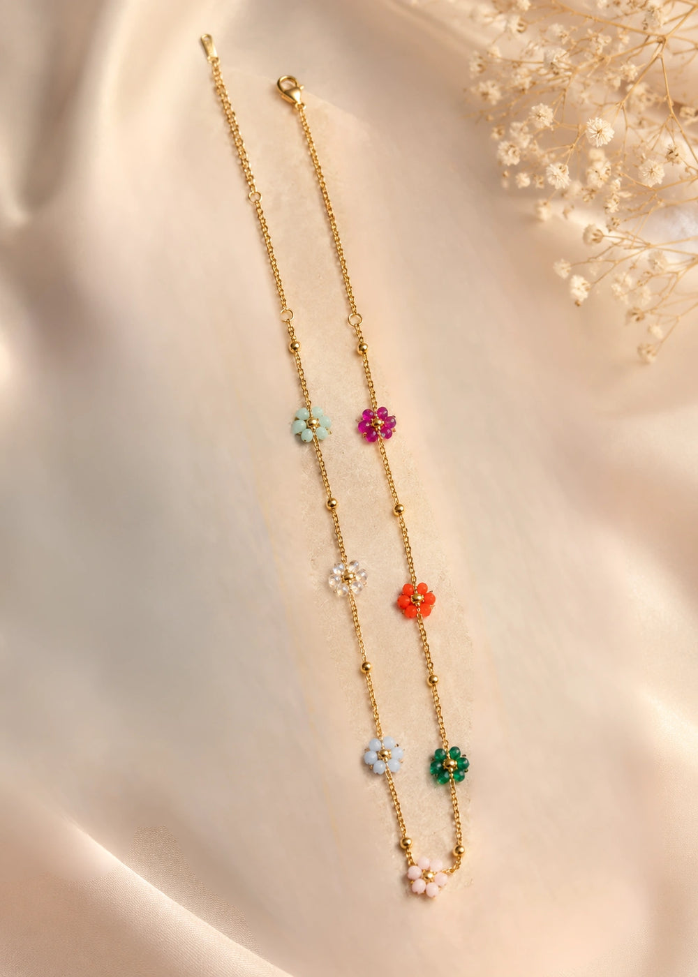 Multi-Color Floral Charm Necklace - Anti Tarnish Gold Plated