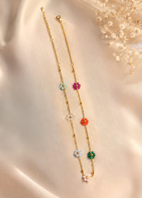 Multi-Color Floral Charm Necklace - Anti Tarnish Gold Plated