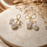 Coquette Bow & Pearl Tulip Drop Earrings - High Quality Korean Fashion Jewelry