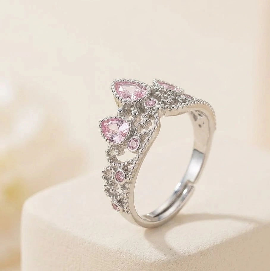 Royal Pink Tiara Crown Ring | High-Quality Fashion Jewelry