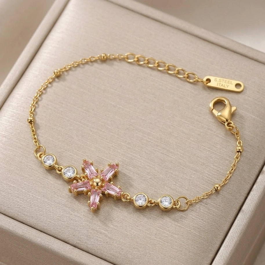 Pink Crystal Star Anti-Tarnish Bracelet | Dainty Daily Wear Jewelry