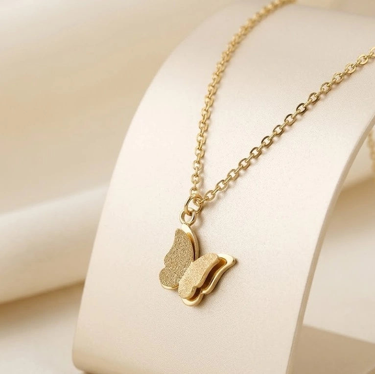 Textured Butterfly Pendant Necklace - Anti Tarnish Fashion Jewelry