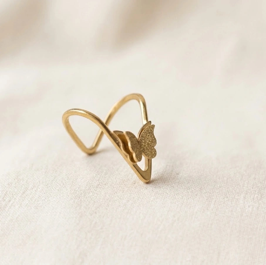 Minimalist Textured Butterfly Ring - Anti Tarnish Fashion Jewelry