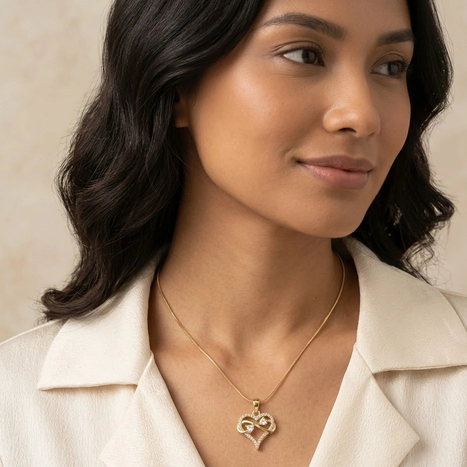 Intertwined Heart Infinity Anti Tarnish Gold Plated Necklace