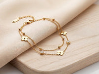 Double Layer Clover Charm Anti-Tarnish Gold Plated Bracelet