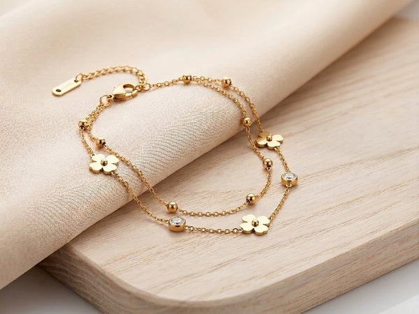 Aesthetic double chain gold plated layering bracelet