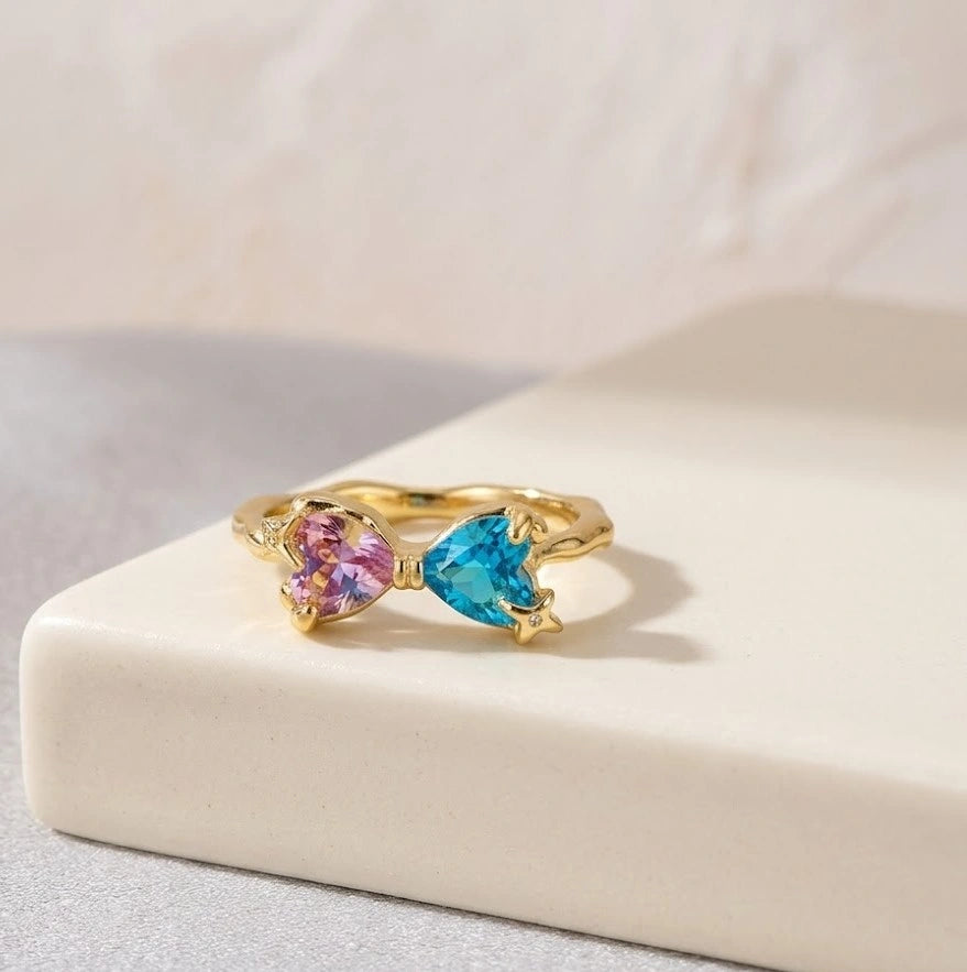 Pink & Blue Dual Heart Ring - High Quality Fashion Ring