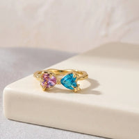 Pink & Blue Dual Heart Ring - High Quality Fashion Ring