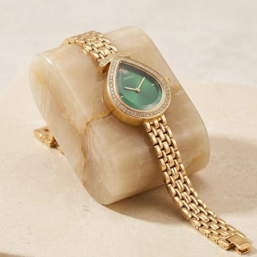 Emerald Teardrop Luxury Watch - Anti-Tarnish Gold Plated | Moncheri Jewels