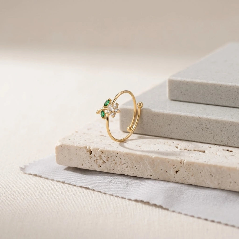 Dainty Floral Adjustable Ring - Anti Tarnish Gold Plated