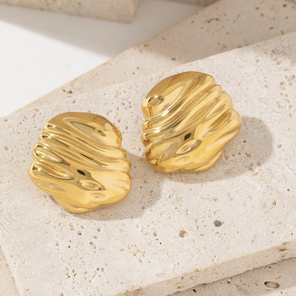 Textured Chunky Gold Plated Stud Earrings - Anti Tarnish