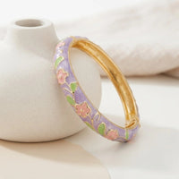 Floral Enamel Gold Plated Bangle - Purple Blossom