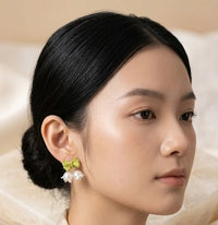 Coquette Green Bow & Lily of the Valley Floral Earrings