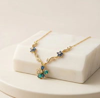 Blue Floral Butterfly Vine Necklace | Anti-Tarnish Gold Plated-Tulip