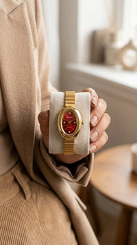 Vintage Oval Red Dial Anti-Tarnish Gold Plated Watch