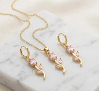 Pink Tulip Floral Necklace Set | Anti-Tarnish Gold Plated
