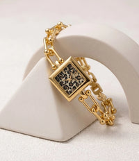 Leopard Print Square Dial Chain Watch - Anti-Tarnish Gold Plated