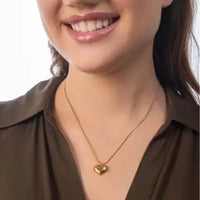 Puffy Heart Pendant Necklace - Gold Plated Snake Chain | Anti-Tarnish & Waterproof