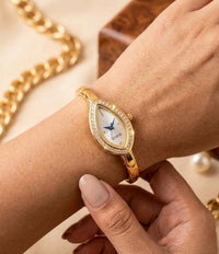 Elegant Marquise Dial Anti-Tarnish Gold Plated Bangle Watch for Women
