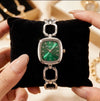 Vintage Emerald Square Dial Watch for Women - Anti-Tarnish Gold Plated