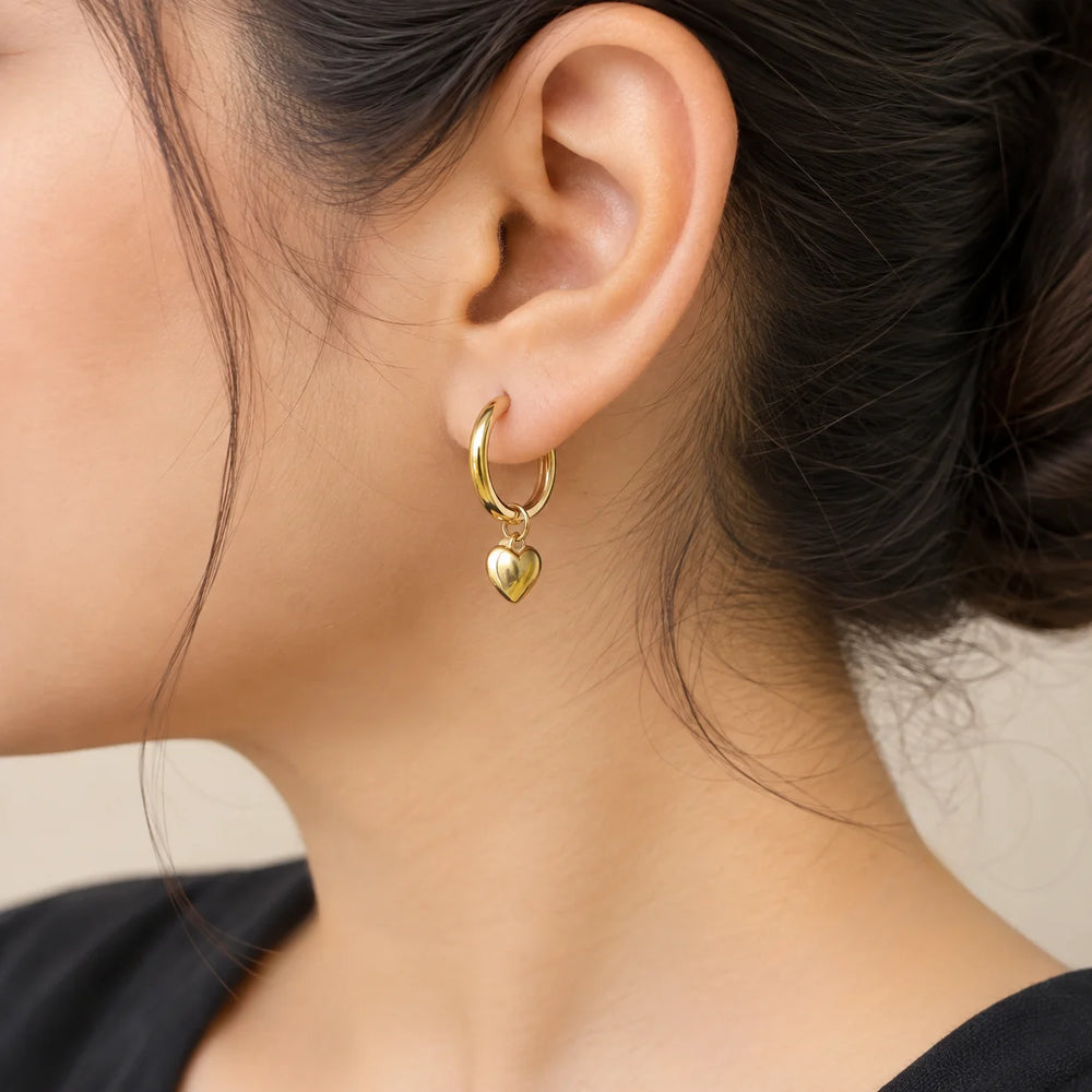 Heart Charm Hoop Earrings - Anti Tarnish Gold Plated | Moncheri Jewels