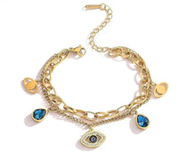 Evil Eye Blue Stone Layered Bracelet - Anti Tarnish Gold Plated Chain