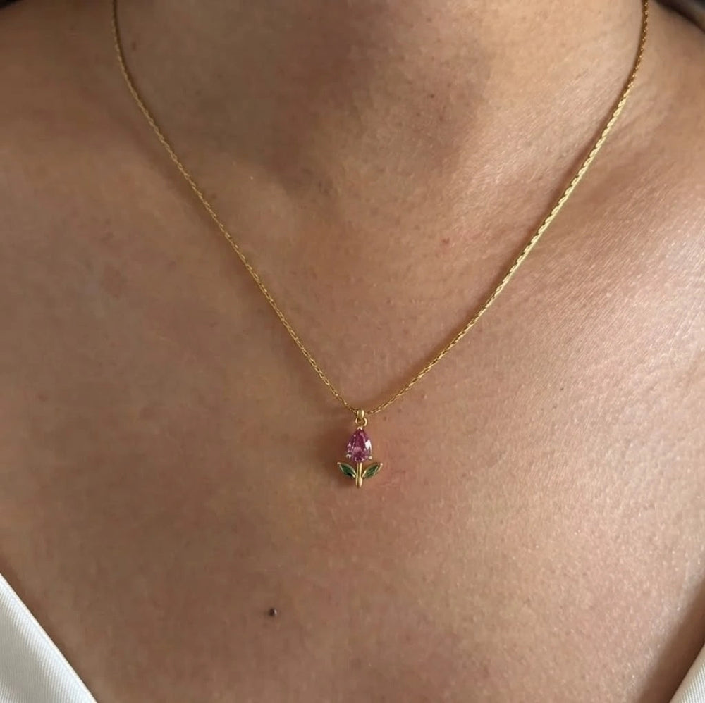 Tulip Floral Pendant Necklace - Anti Tarnish Gold Plated