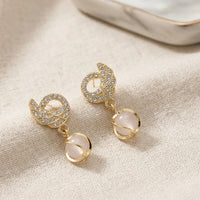 Pearl Drop Dangle Earrings with Crystal Swirl | High-Quality Gold Plated