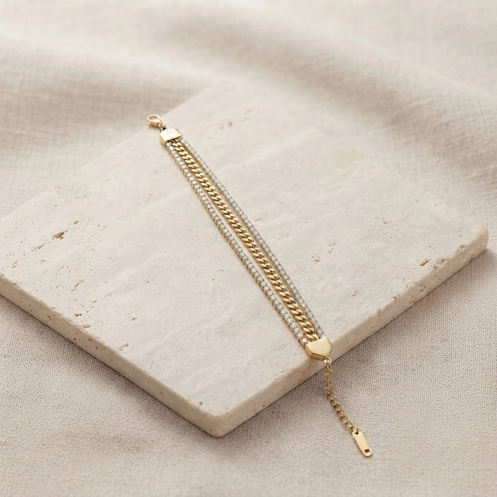 Layered Rhinestone Crystal Bracelet | Anti-Tarnish Gold-Plated