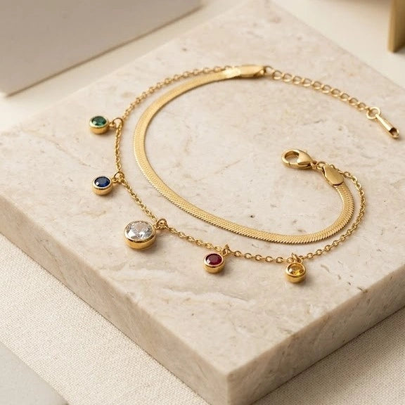 Multi-Color Stone Layered Gold Plated Bracelet | Anti Tarnish